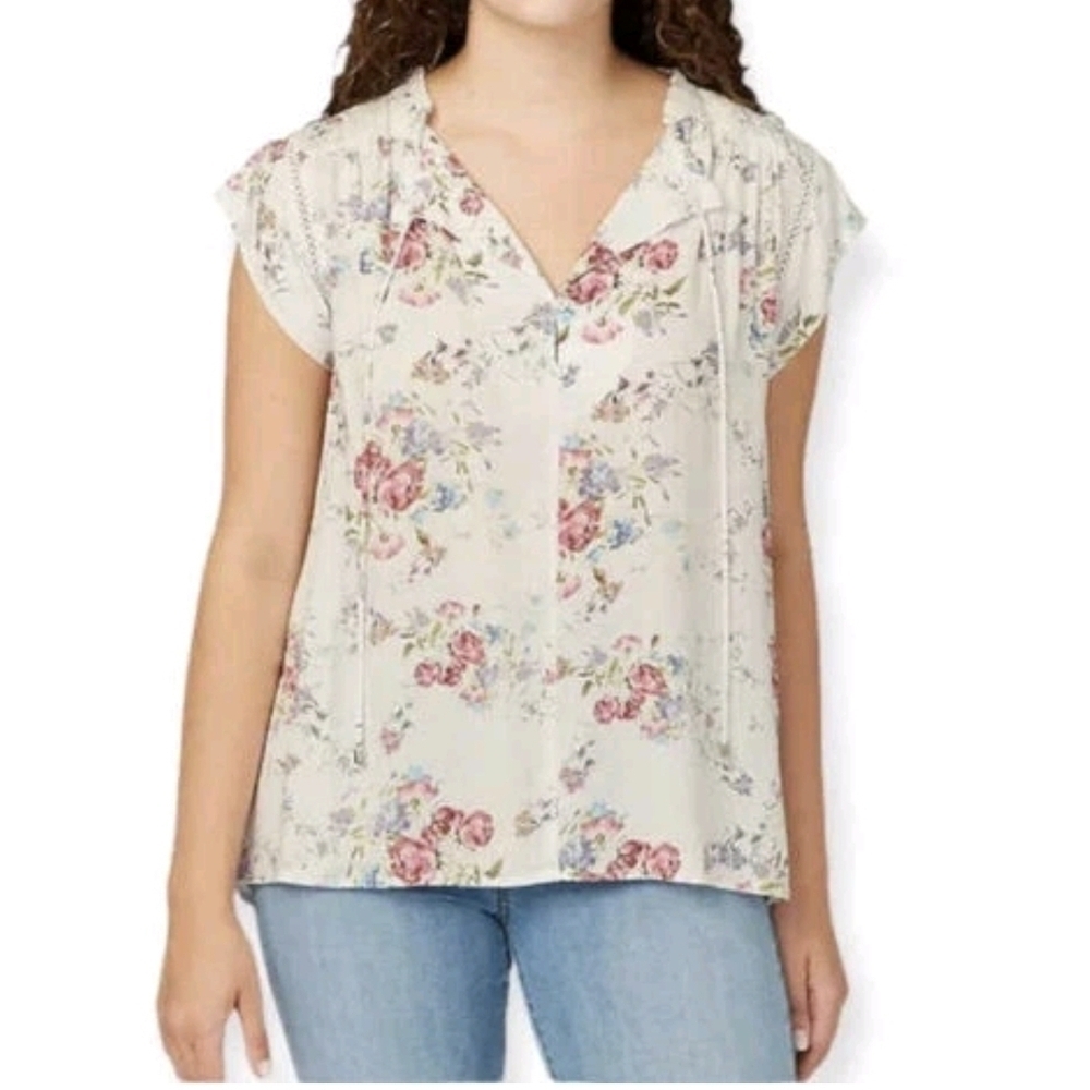 Buffalo David Bitton Cream Floral Blouse Size L